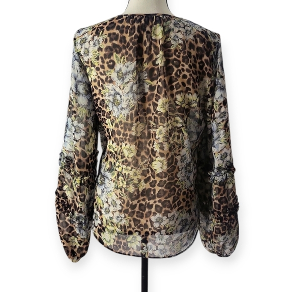 White House Black Market Leopard Floral Chiffon Blouse M - Picture 9 of 12